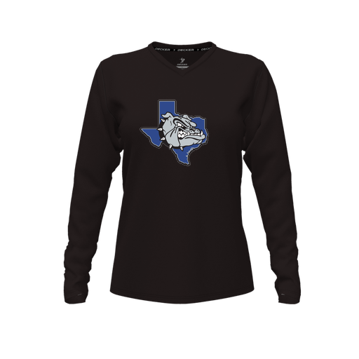 [CUS-DFW-TEES-CMF-VNK-LSL-BLK-FYXS-LOGO1] Decker Comfort T-Shirt (Female Youth XS, Black, V Neck, Logo 1, Long Sleeve)