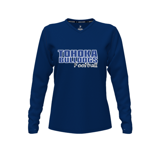 [CUS-DFW-TEES-PER-VNK-LSL-NVY-FYXS-LOGO2] Decker Performance T-Shirt (Female Youth XS, Navy, V Neck, Logo 2, Long Sleeve)